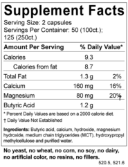 Alternative view of Butyrate (Calcium Magnesium) 600mg - 100 capsules