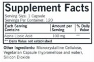Alternative view of Alpha Lipoic Acid 100 mg Capsules - Hypo 120 ct