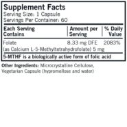 Alternative view of 5-MTHF ([6S]-5-Methyltetrahydrofolate) 5 mg - Hypoallergenic 60 ct