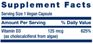 Alternative view of Vegan Vitamin D3 125 mcg - 60 vegcaps