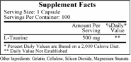 Taurine (500mg) - 100 capsules - Image 3