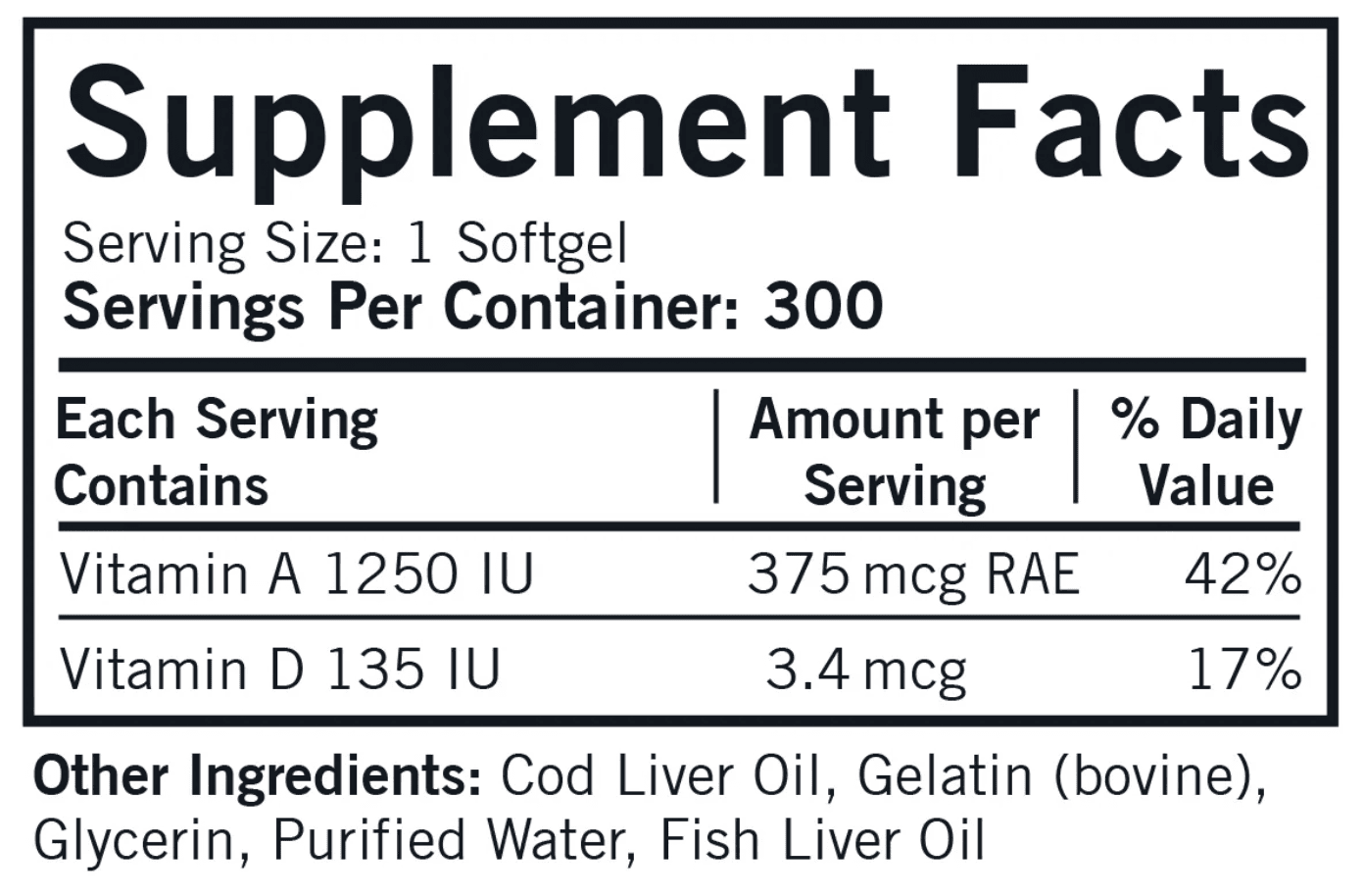 Cod Liver Oil with Vitamins A & D - 300 softgels - Image 2