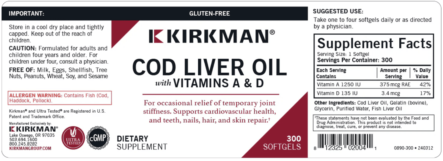Cod Liver Oil with Vitamins A & D - 300 softgels - Image 3