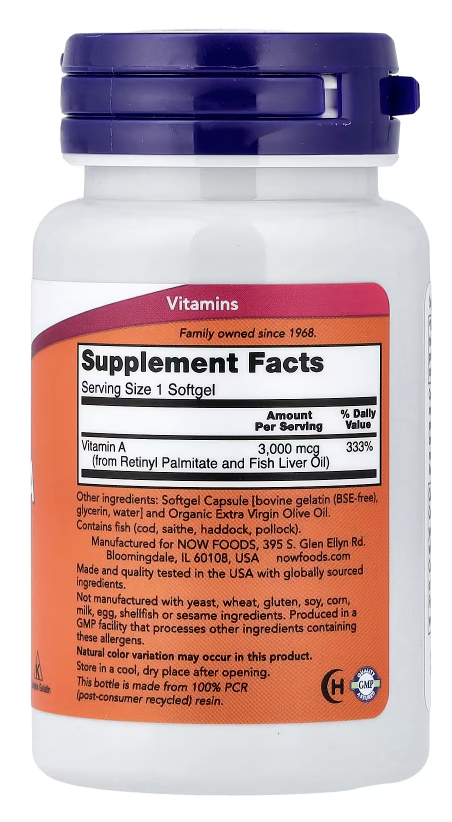 Vitamin A, 3,000 mcg (10,000 IU), 100 Softgels - Image 2