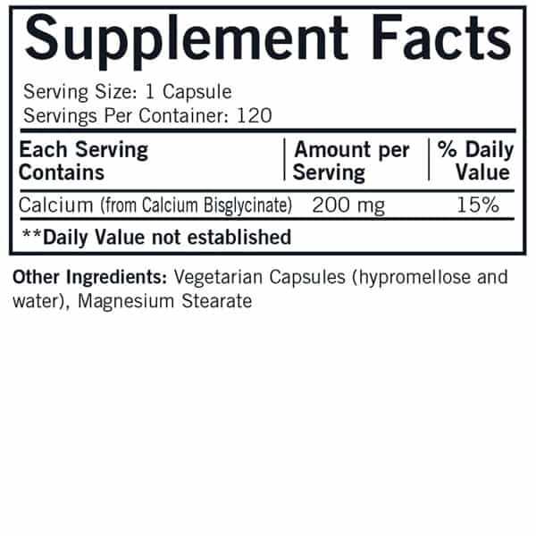 Calcium Bisglycinate Chelate 200 mg (without Vitamin D-3) - Hypoallergenic - 120 capsules - Image 2
