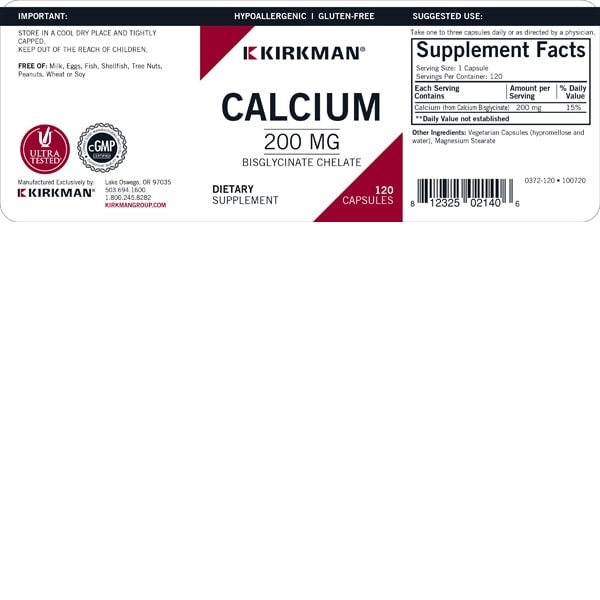 Calcium Bisglycinate Chelate 200 mg (without Vitamin D-3) - Hypoallergenic - 120 capsules - Image 3